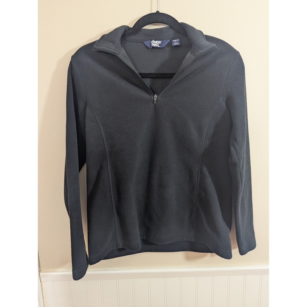 Lands‎ End Womens Black Quarter Zip Fleece Pullover Jacket XS 502942
